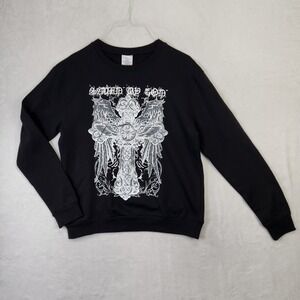 Return To Sender Saved By God Graphic Sweatshirt Black Gothic Cross Mens M